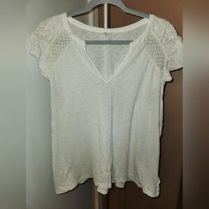 Lucky Brand White Lace-Trim V-Neck Short Sleeve Tee